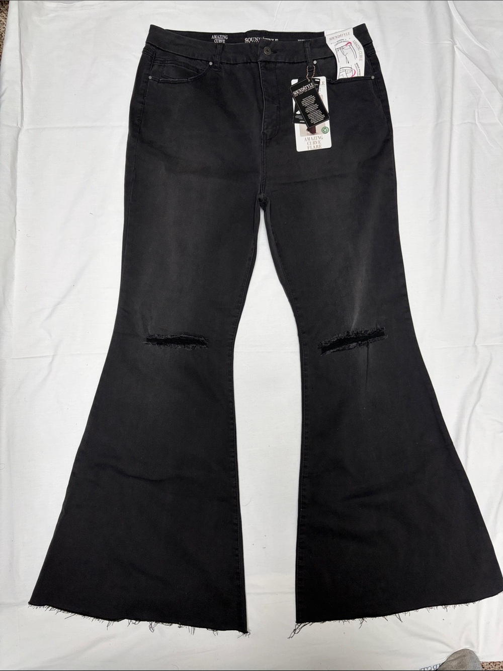 Soulmates Black High-Rise Flare Jeans with Knee Distress